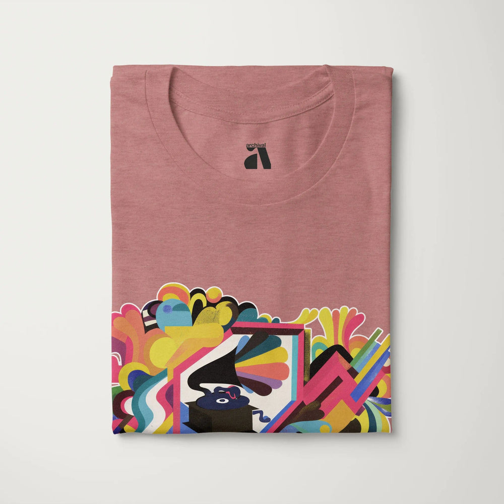 psychedelic phonograph classic tee in heather mauve, folded
