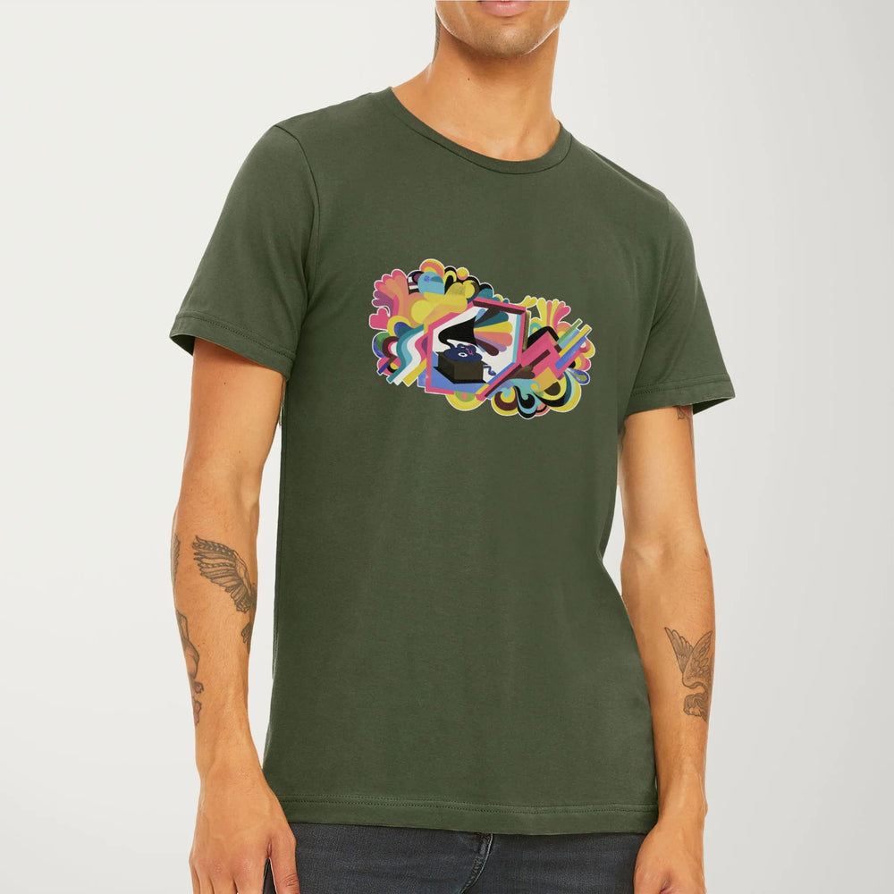 psychedelic phonograph classic tee in military green, worn