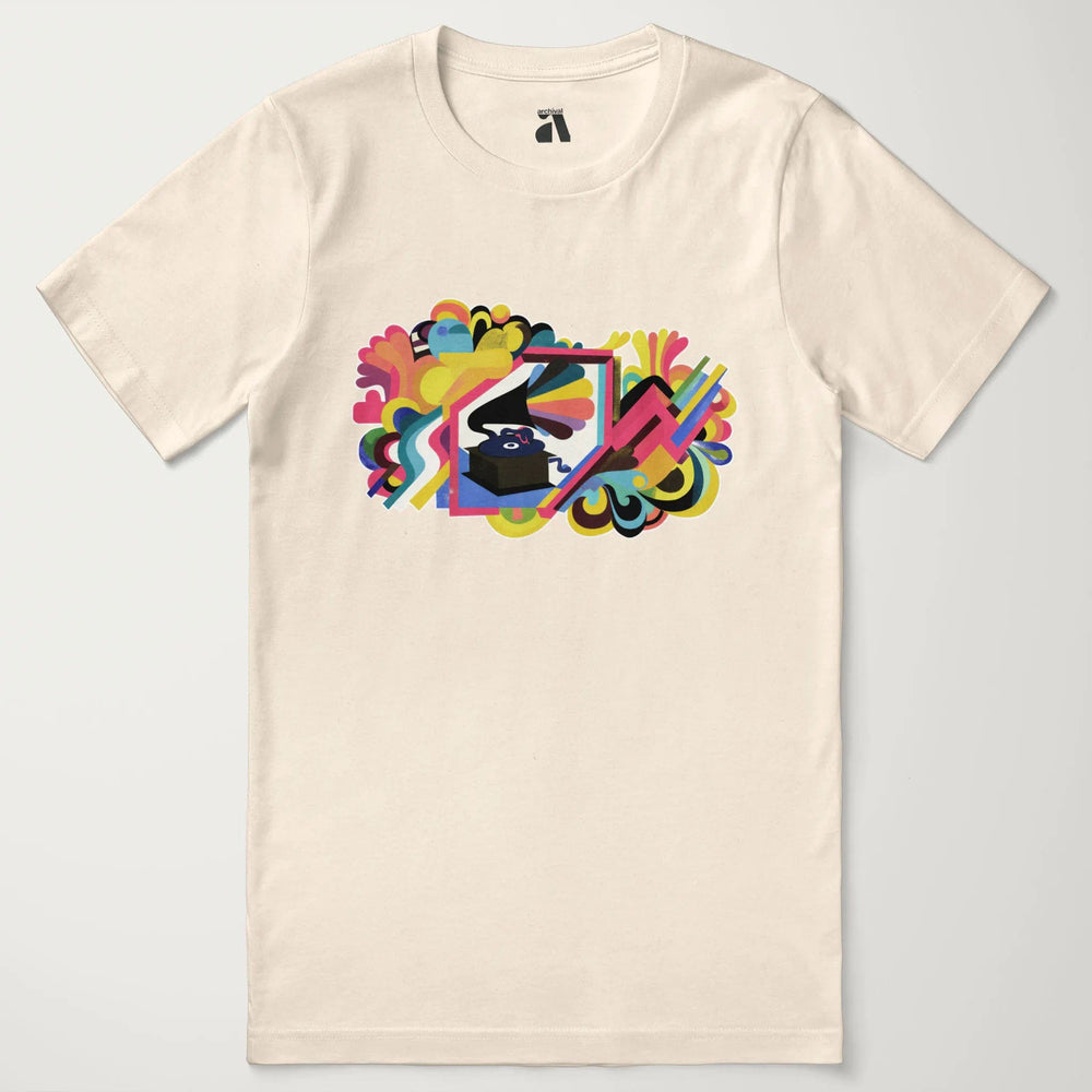 psychedelic phonograph classic tee in natural, laid flat