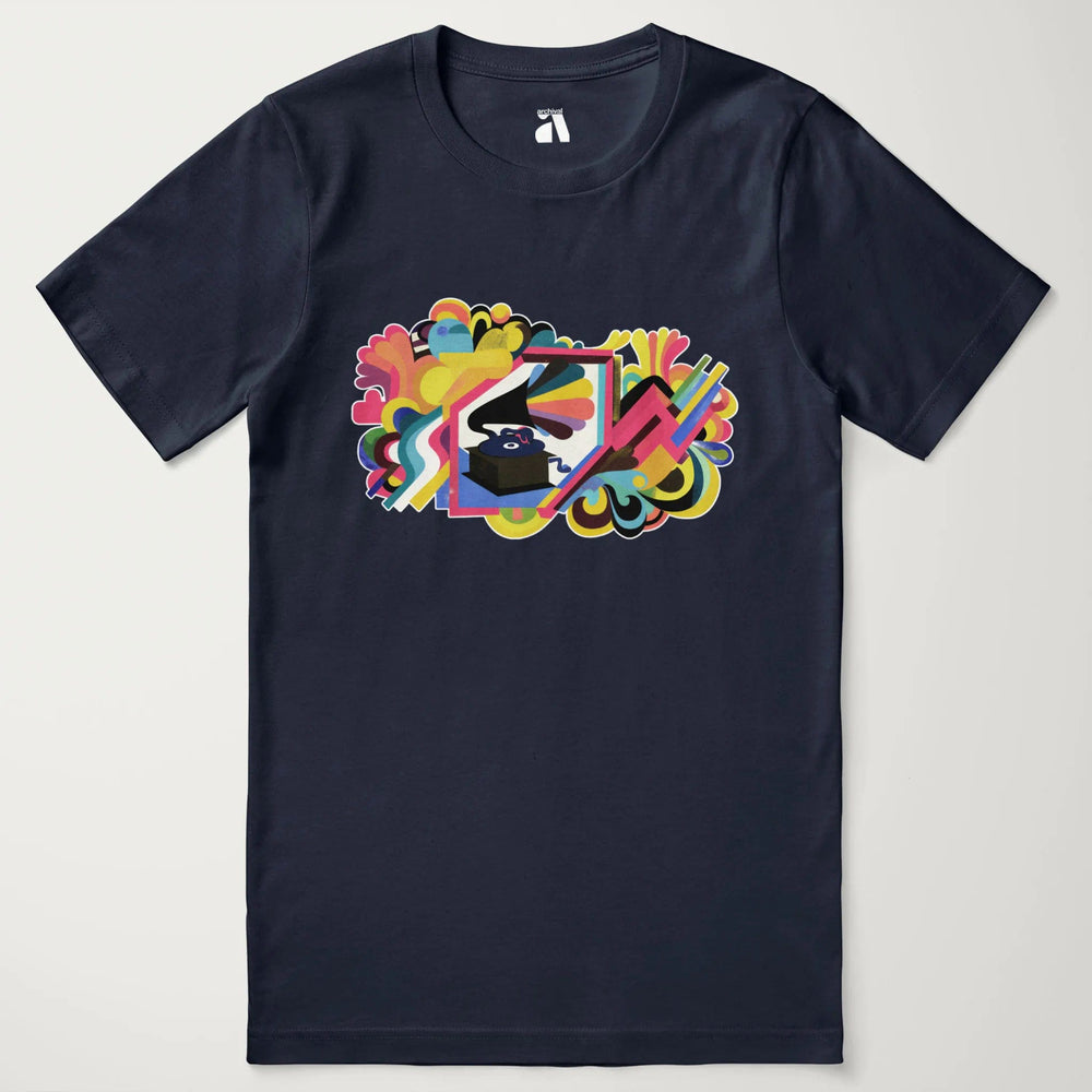 psychedelic phonograph classic tee in navy, laid flat