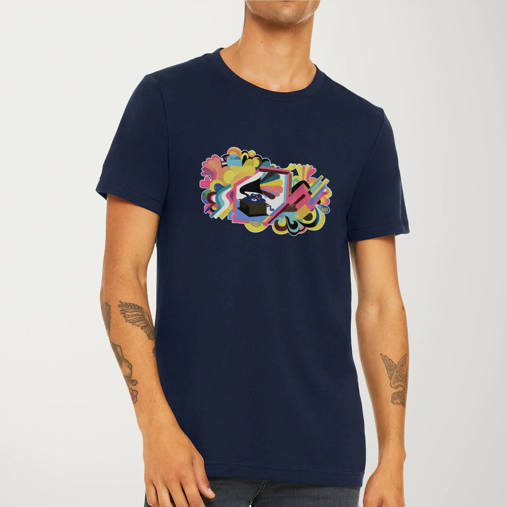 psychedelic phonograph classic tee in navy, worn