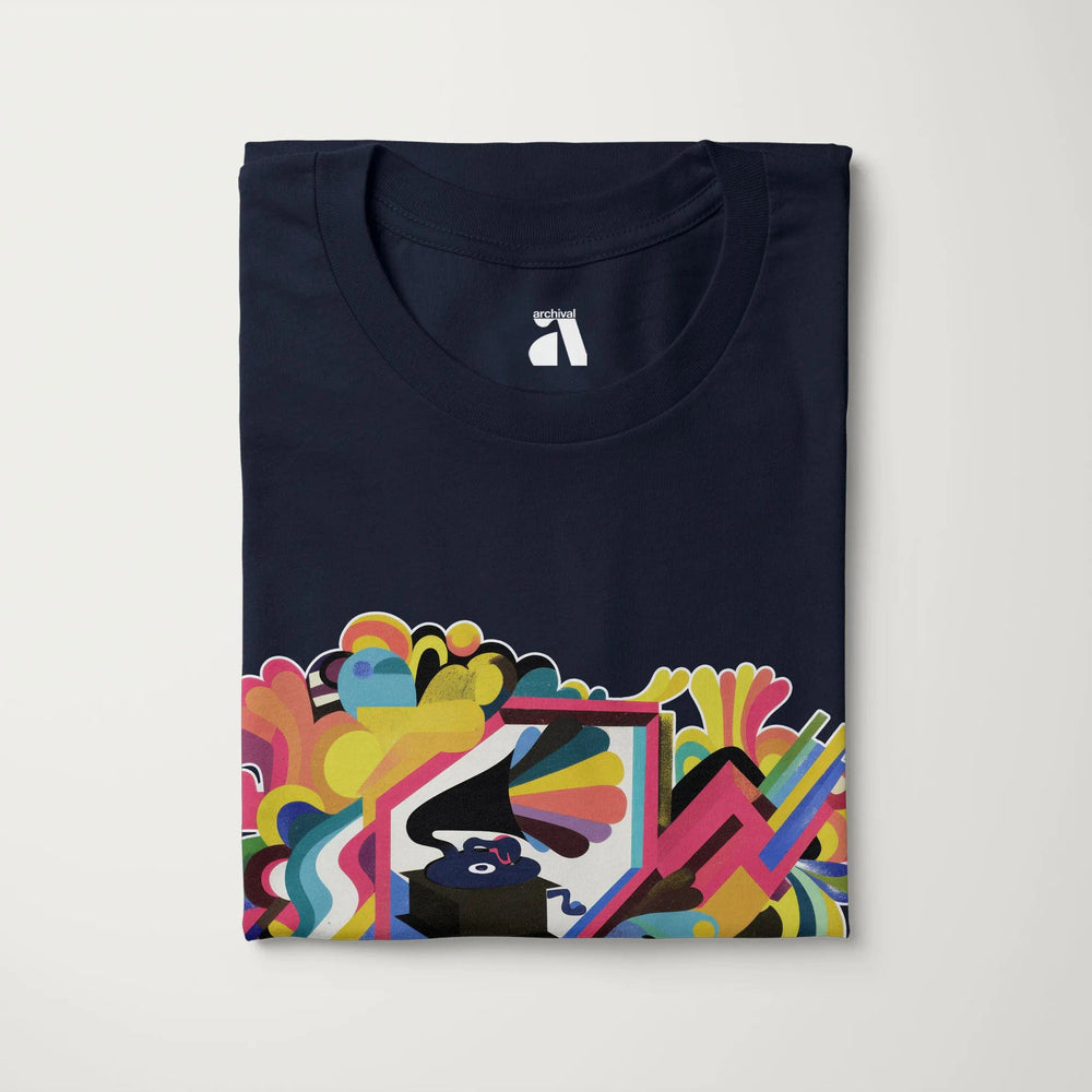 psychedelic phonograph classic tee in navy, folded