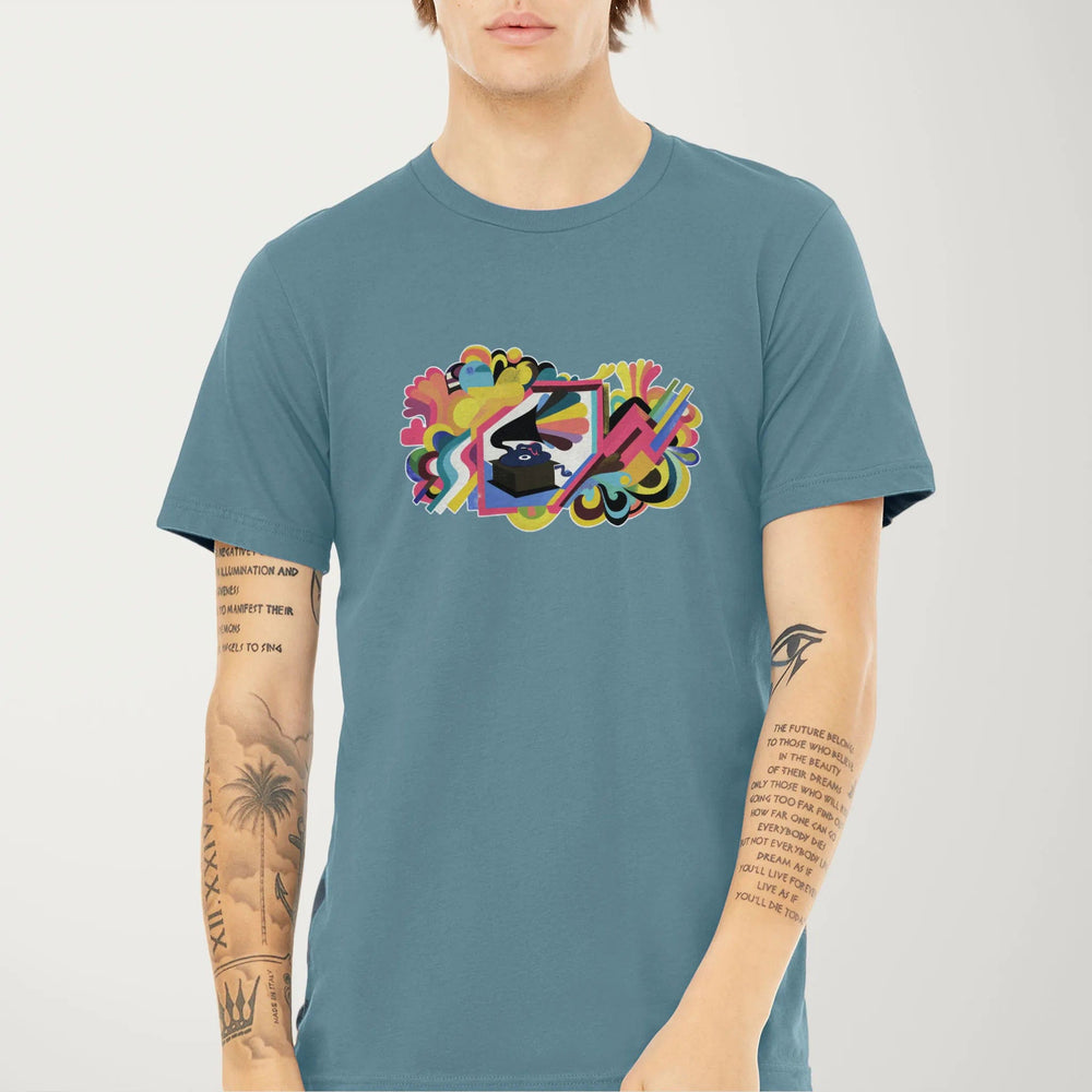 psychedelic phonograph classic tee in steel blue, worn