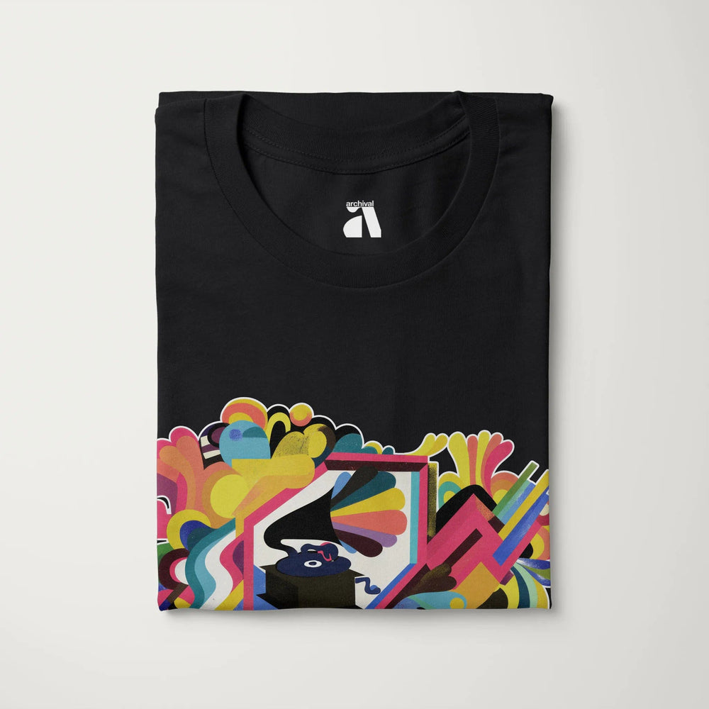 psychedelic phonograph classic tee in vintage black, folded
