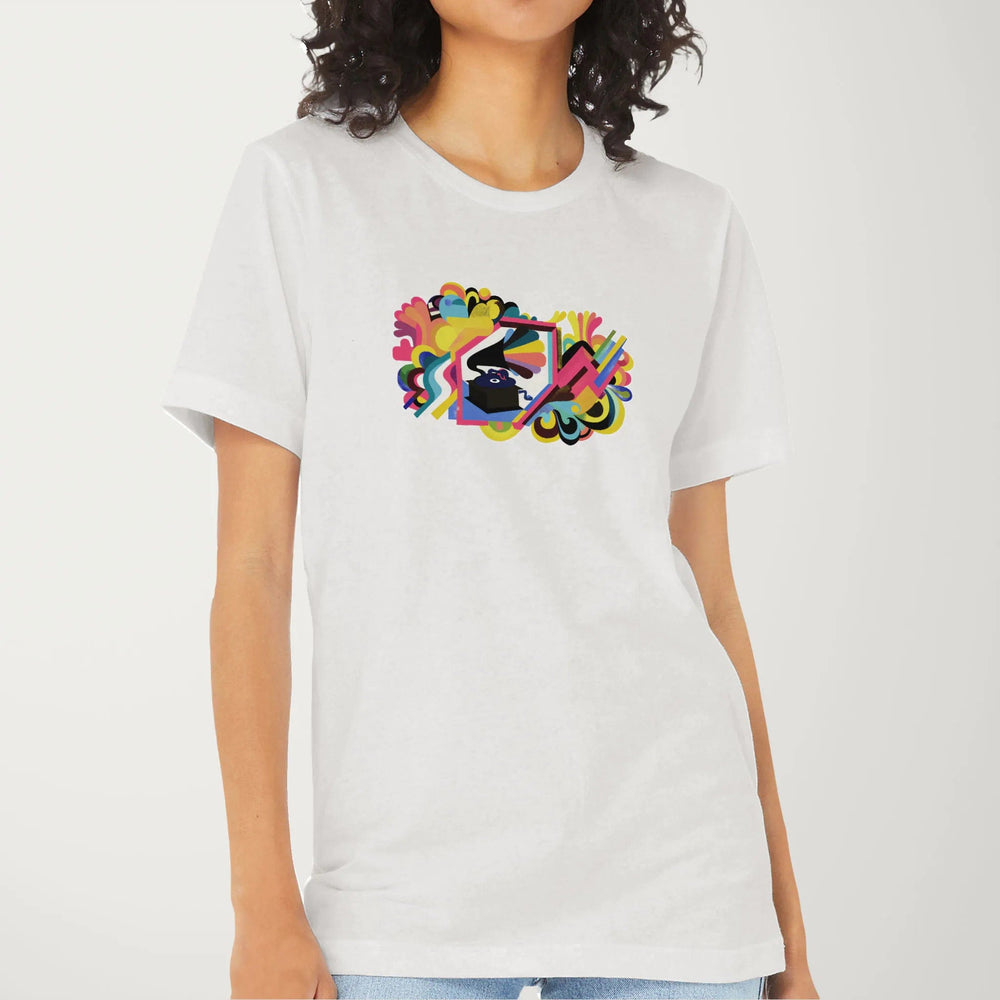 psychedelic phonograph classic tee in vintage white, worn