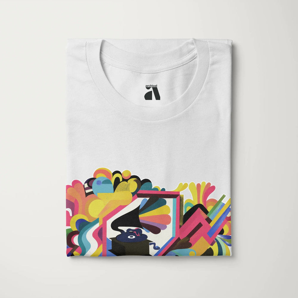 psychedelic phonograph classic tee in vintage white, folded