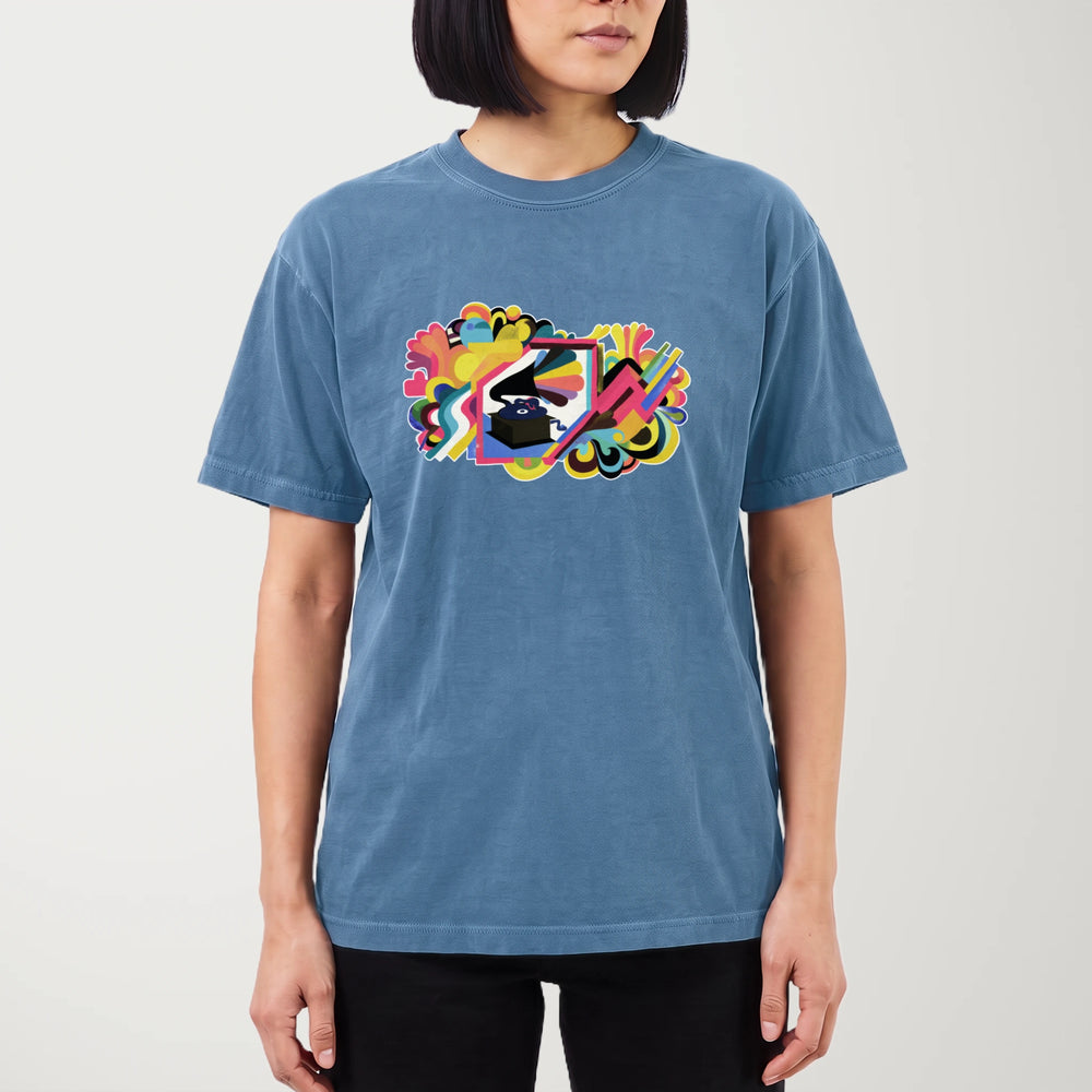 psychedelic phonograph vintage heavyweight tee in blue jean, worn