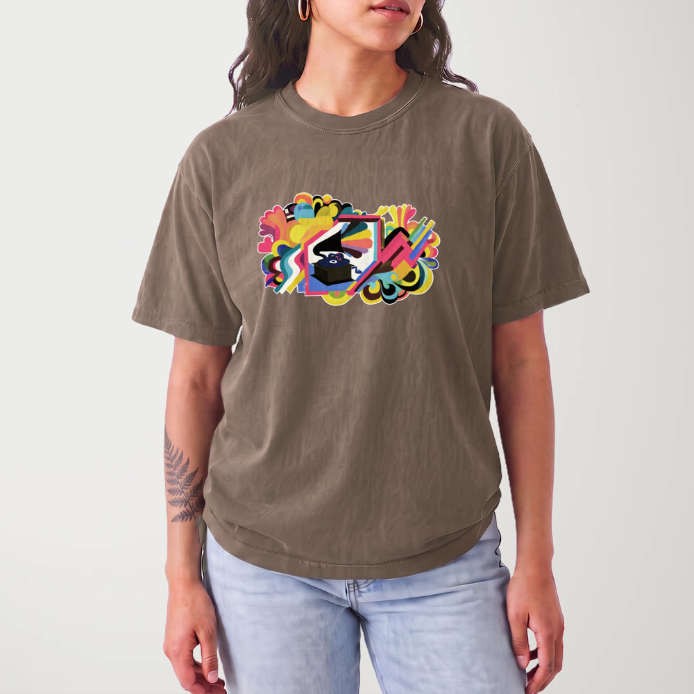 psychedelic phonograph vintage heavyweight tee in espresso, worn