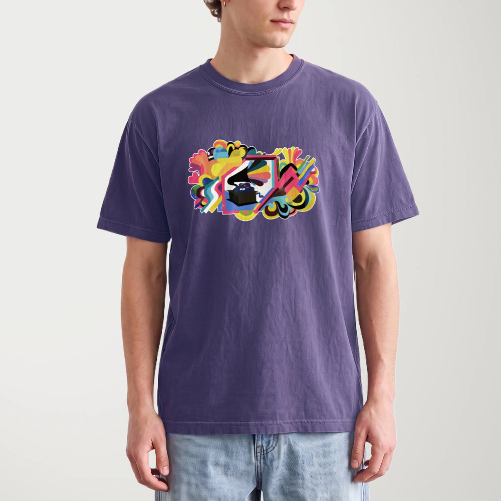 psychedelic phonograph vintage heavyweight tee in grape, worn