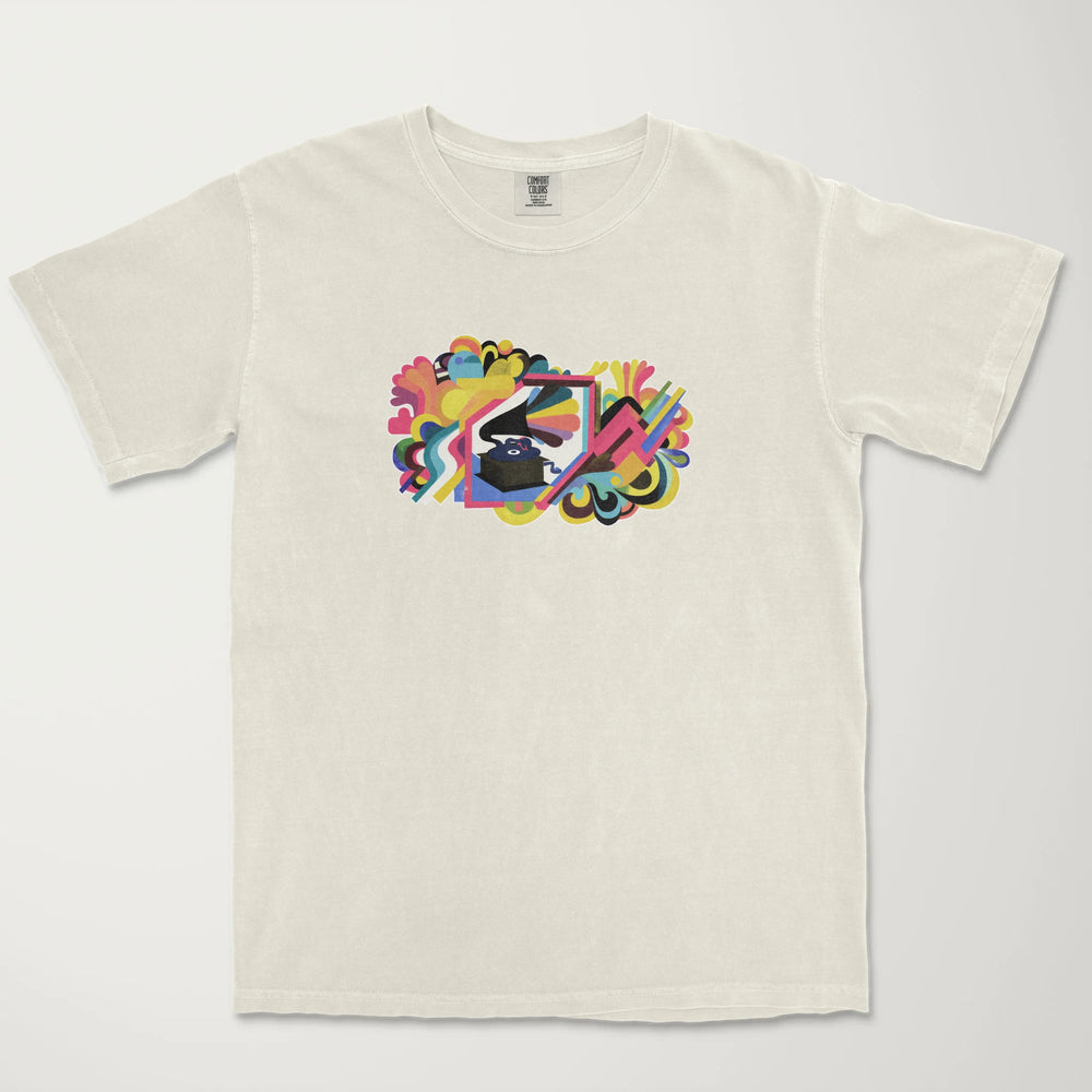 psychedelic phonograph vintage heavyweight tee in ivory, laid flat