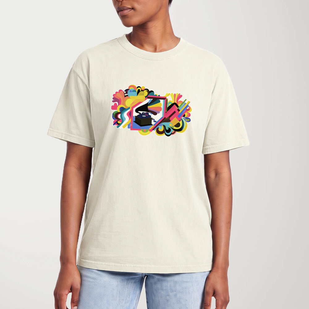 psychedelic phonograph vintage heavyweight tee in ivory, worn
