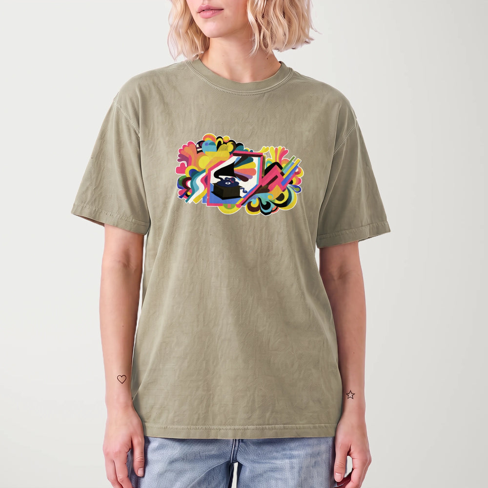 psychedelic phonograph vintage heavyweight tee in khaki, worn