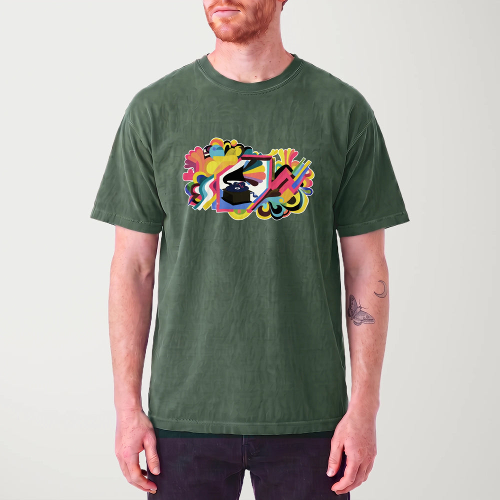 psychedelic phonograph vintage heavyweight tee in moss, worn