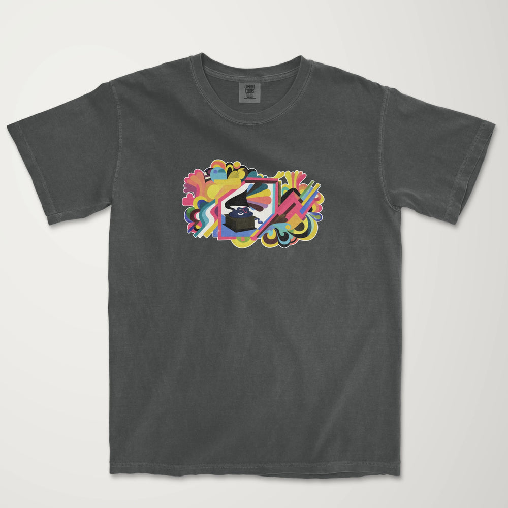 psychedelic phonograph vintage heavyweight tee in pepper, laid flat