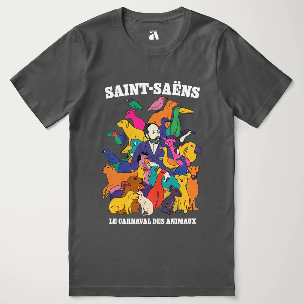saint-saëns: carnival of the animals classic tee in asphalt, laid flat