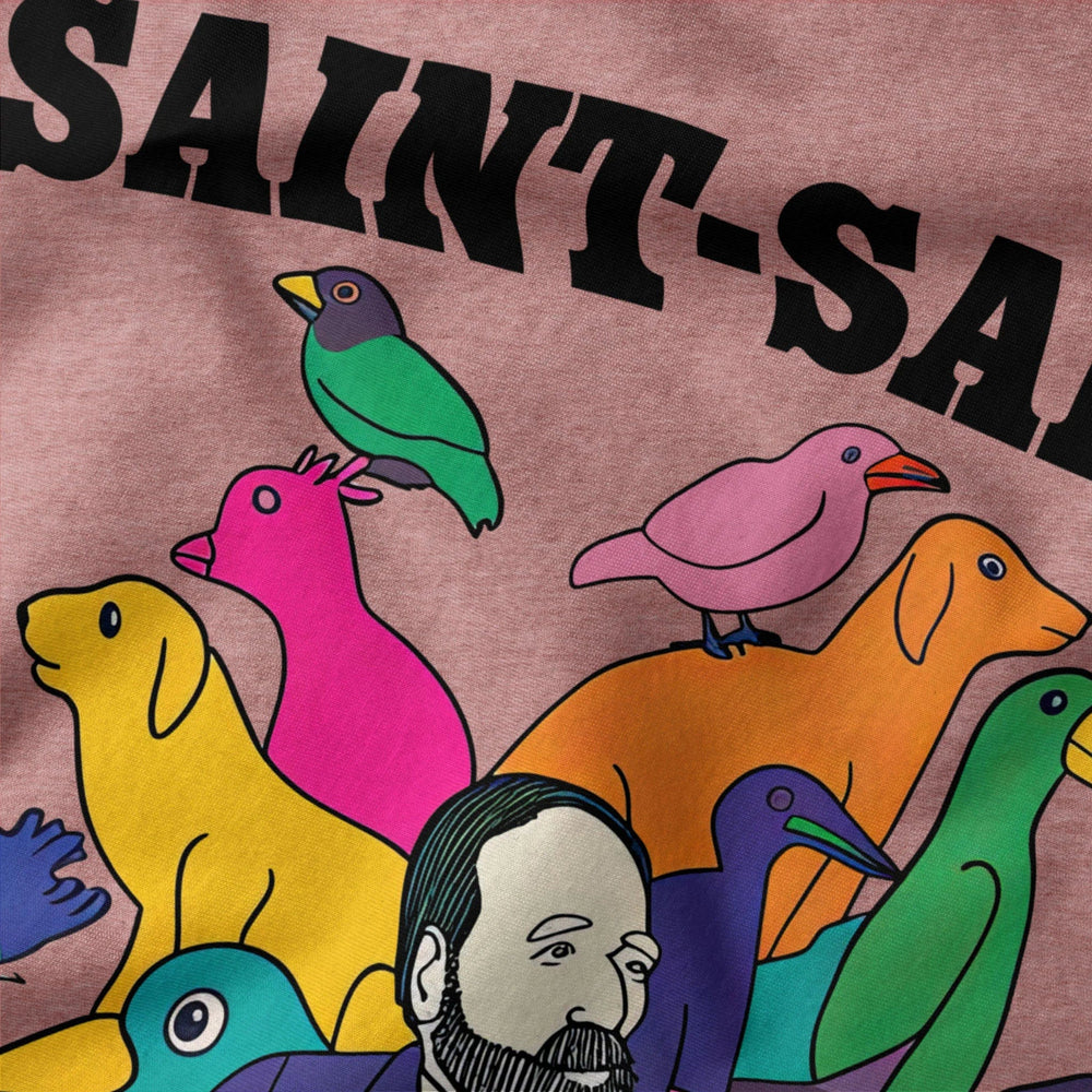 saint-saëns: carnival of the animals classic tee in heather mauve, close-up of the print
