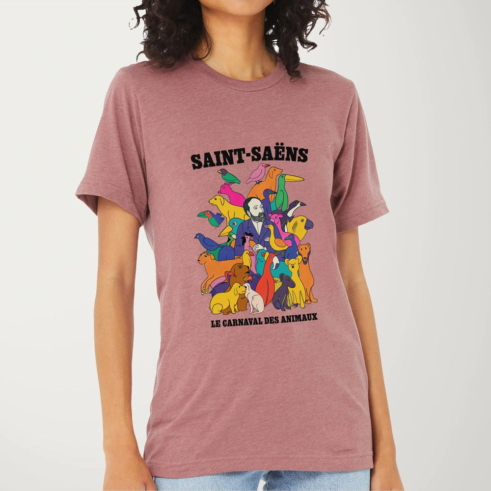 saint-saëns: carnival of the animals classic tee in heather mauve, worn