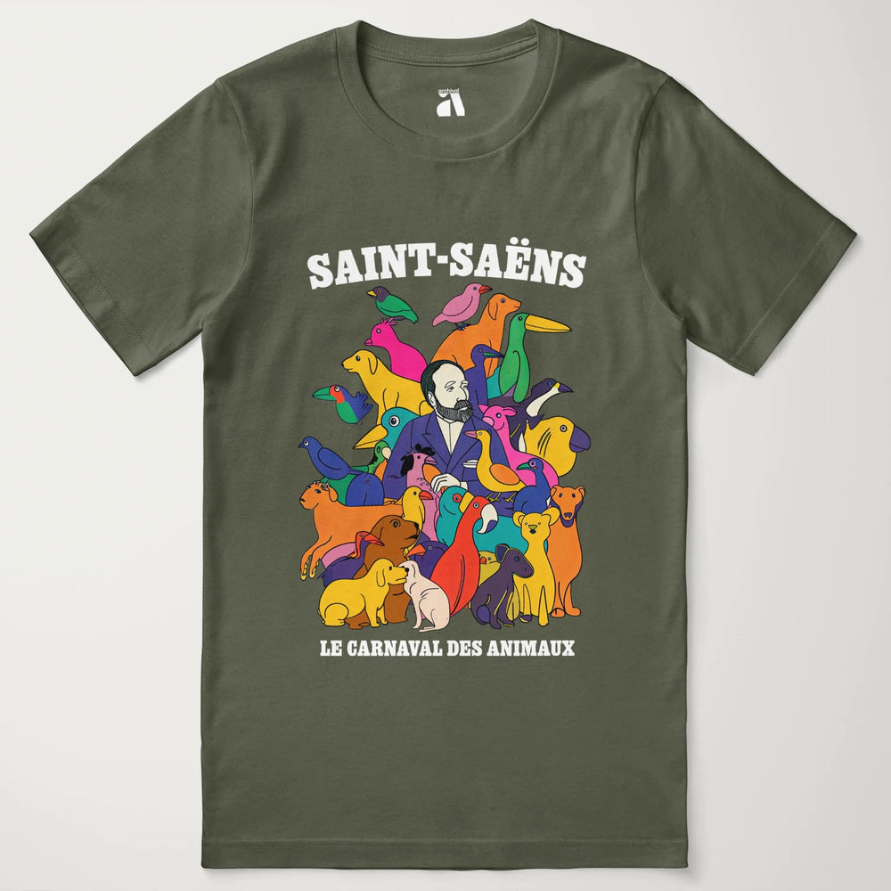 saint-saëns: carnival of the animals classic tee in military green, laid flat
