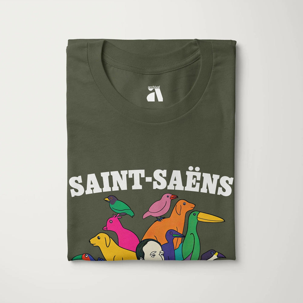 saint-saëns: carnival of the animals classic tee in military green, folded