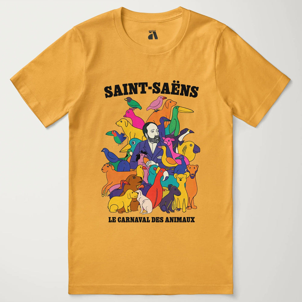 saint-saëns: carnival of the animals classic tee in mustard, laid flat