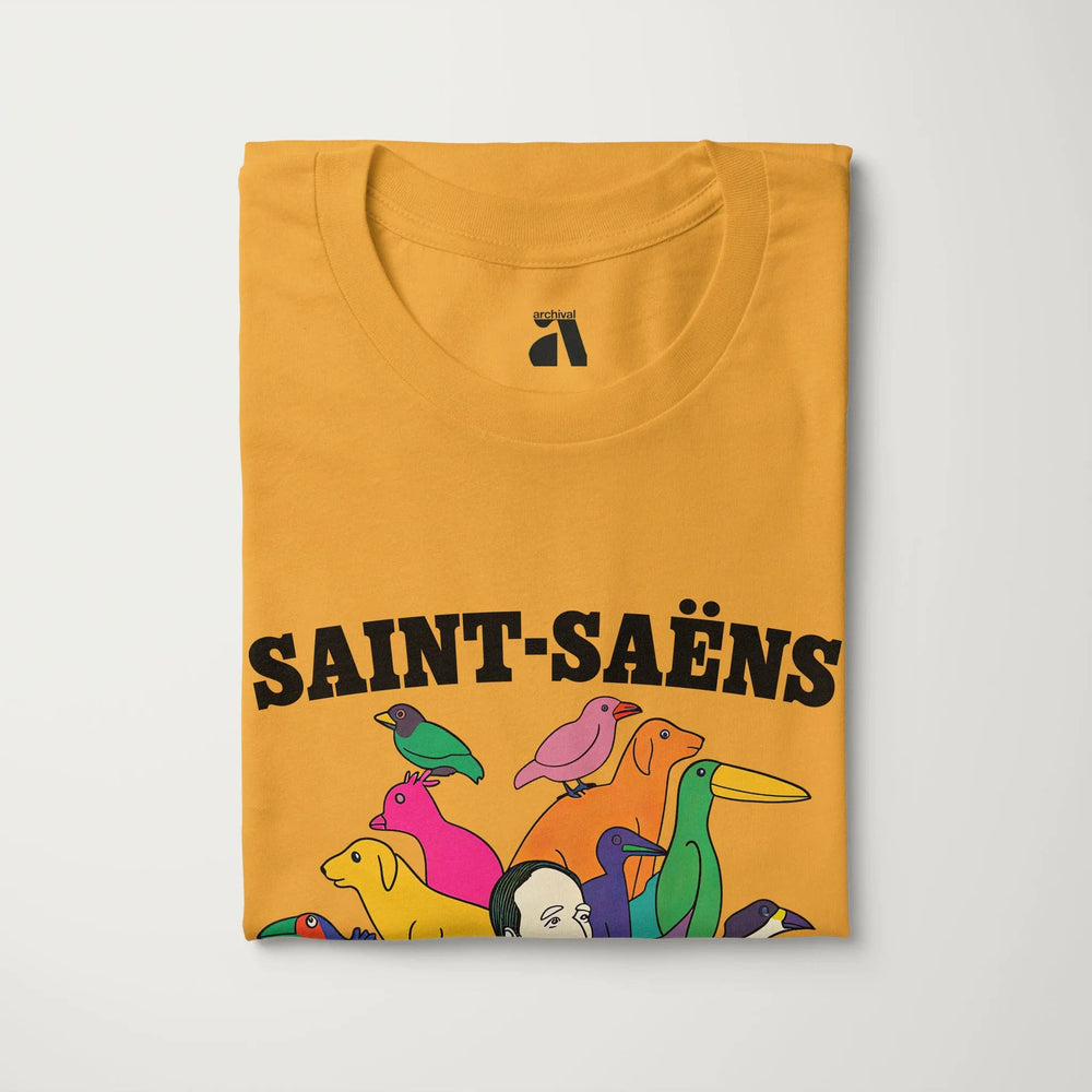 saint-saëns: carnival of the animals classic tee in mustard, folded