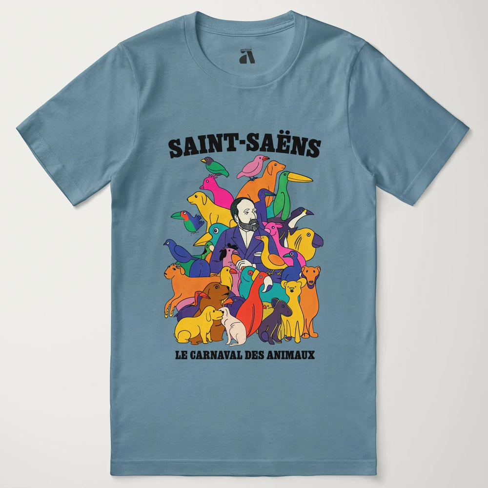 saint-saëns: carnival of the animals classic tee in steel blue, laid flat