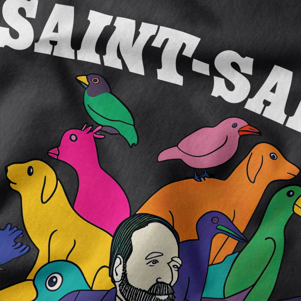 saint-saëns: carnival of the animals classic tee in vintage black, close-up of the print