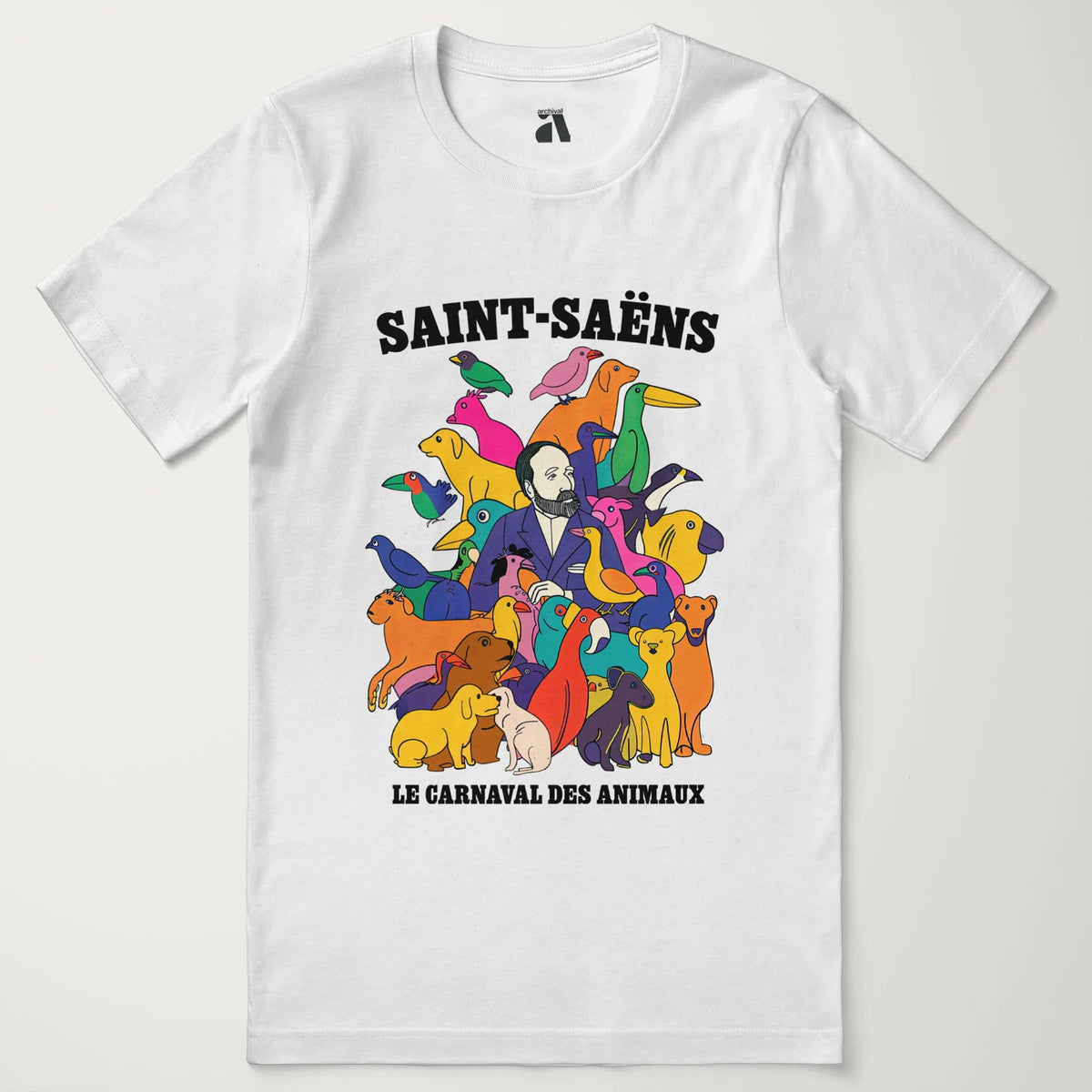 saint-saëns: carnival of the animals classic tee in vintage white, laid flat