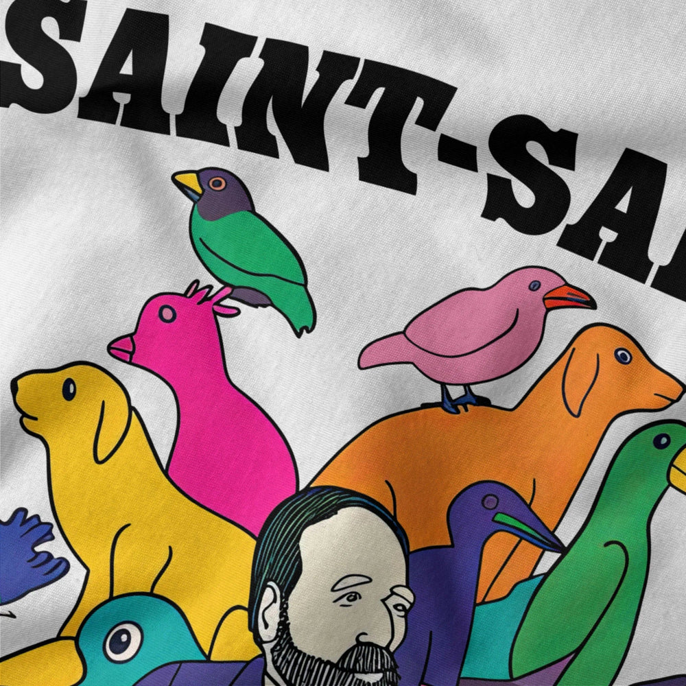 saint-saëns: carnival of the animals classic tee in vintage white, close-up of the print