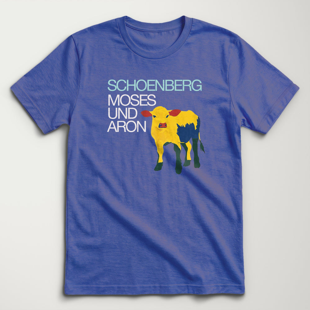 Schoenberg: Moses & Aron Classic Tee in Heather True Royal, flat lay