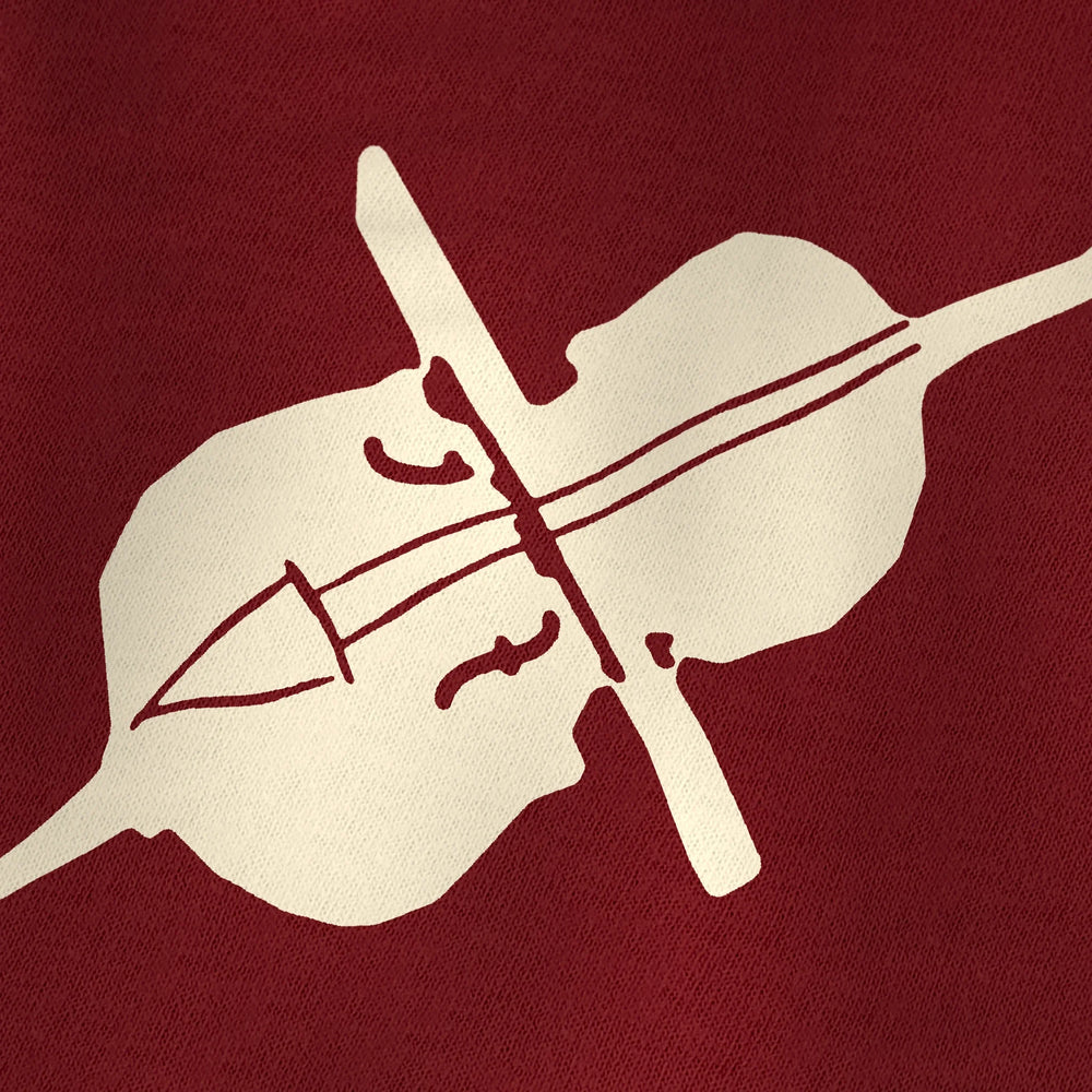 second chair classic tee in cardinal, close-up of the print