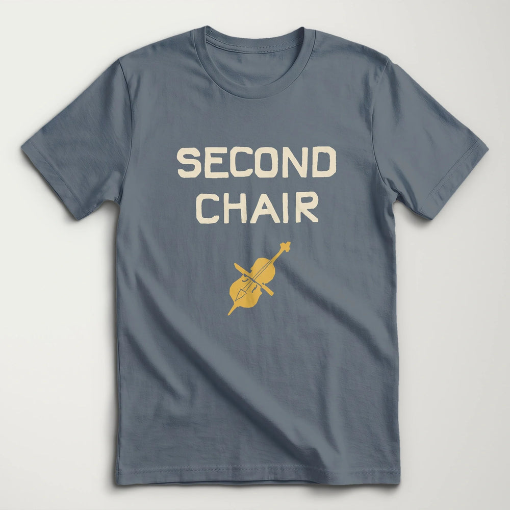 second chair classic tee in steel blue, laid flat
