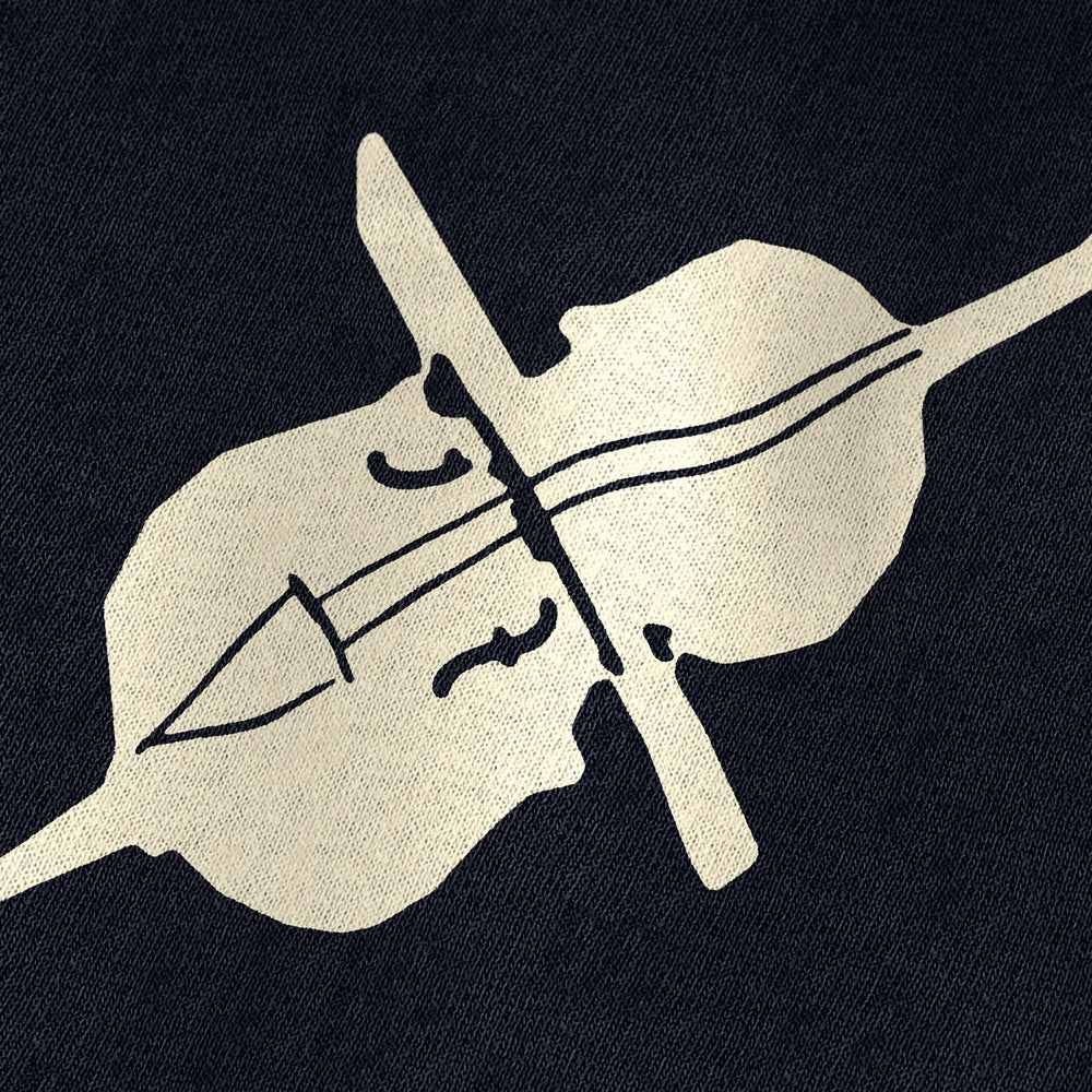 second chair vintage heavyweight tee in black, close-up of the print