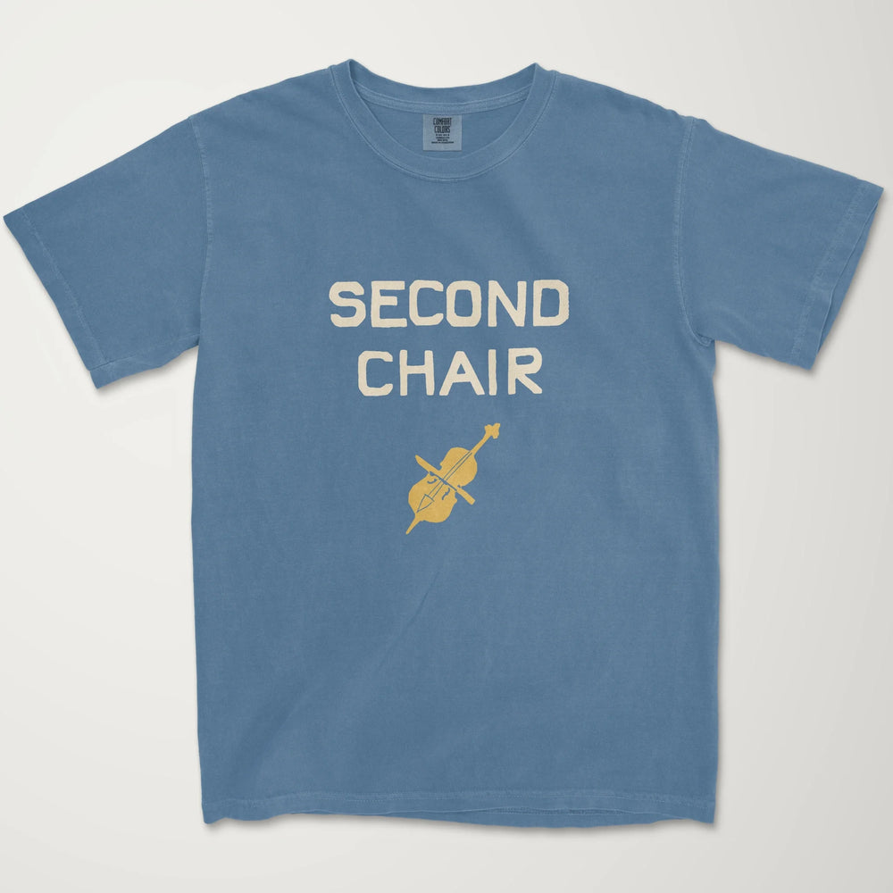second chair vintage heavyweight tee in blue jean, laid flat