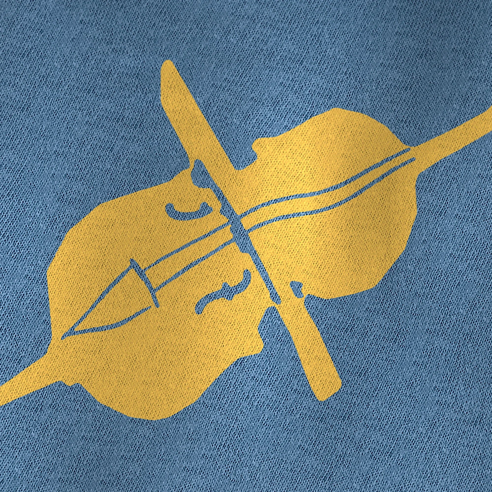 second chair vintage heavyweight tee in blue jean, close-up of the print