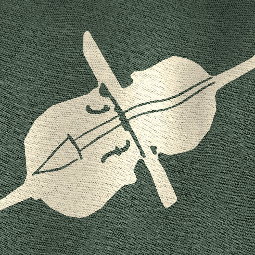 second chair vintage heavyweight tee in moss, close-up of the print