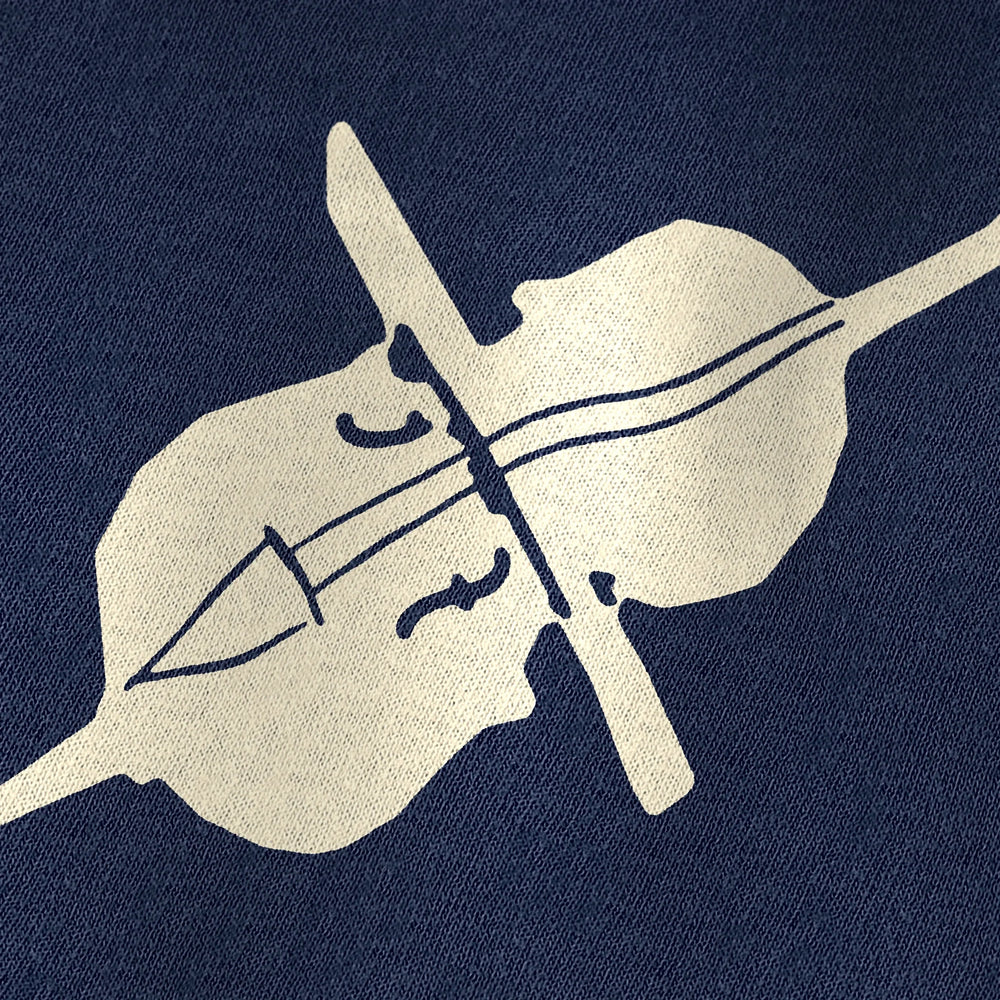 second chair vintage heavyweight tee in true navy, close-up of the print