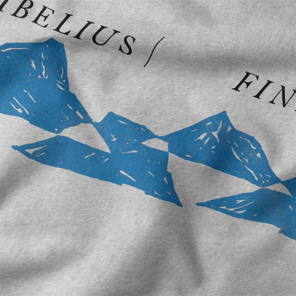 sibelius: finlandia classic tee in athletic heather, close-up of the print