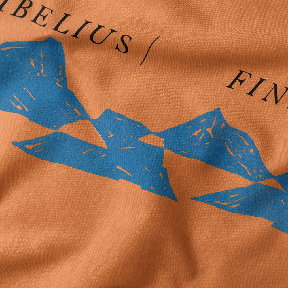 sibelius: finlandia classic tee in burnt orange, close-up of the print