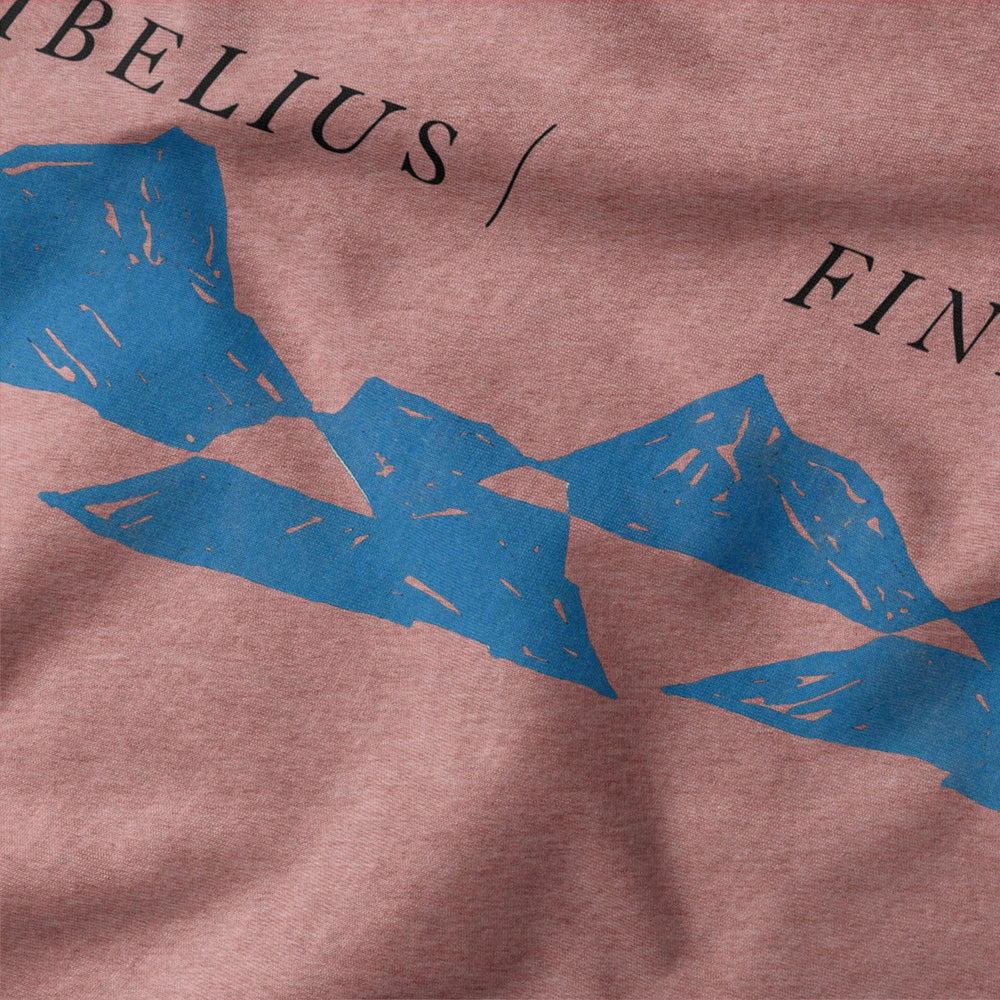 sibelius: finlandia classic tee in heather mauve, close-up of the print