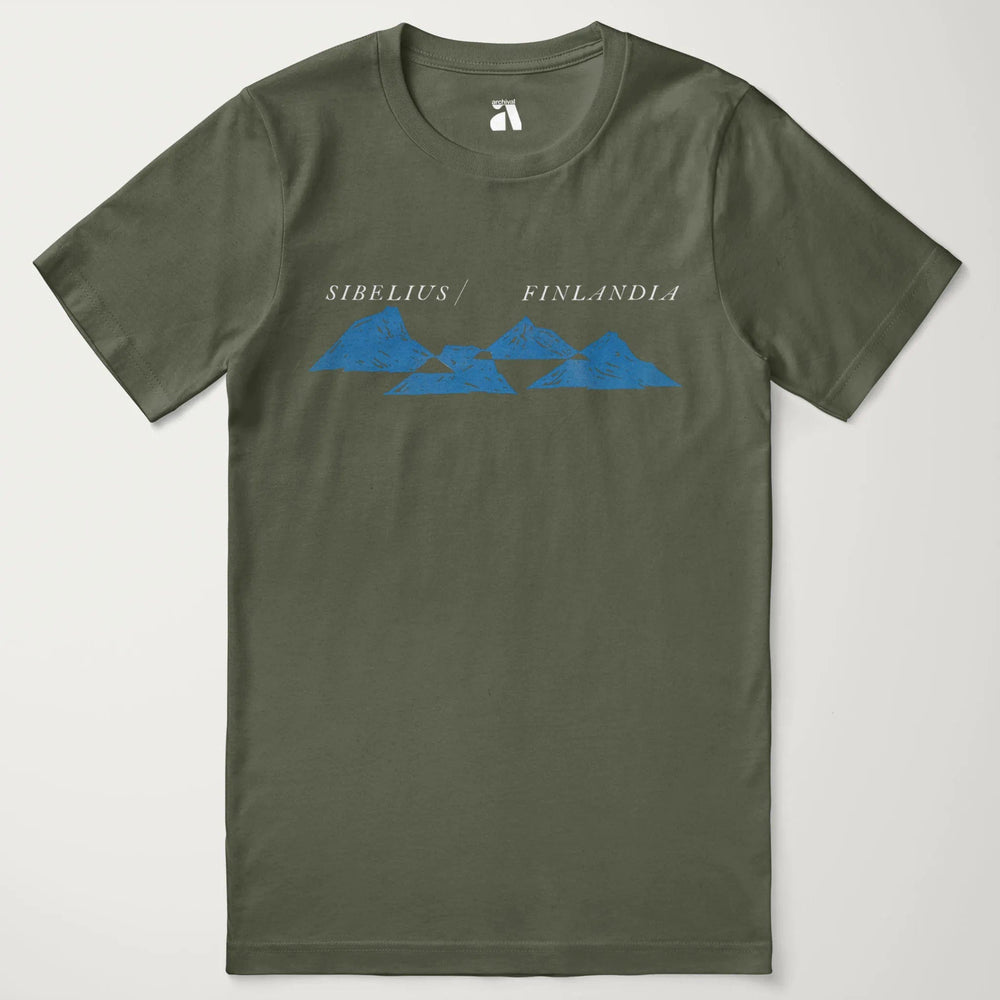 sibelius: finlandia classic tee in military green, laid flat