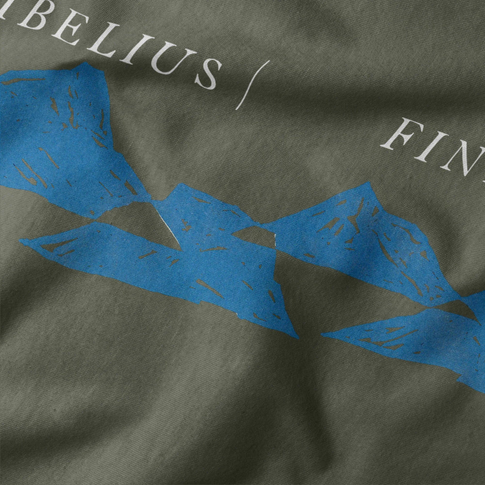 sibelius: finlandia classic tee in military green, close-up of the print