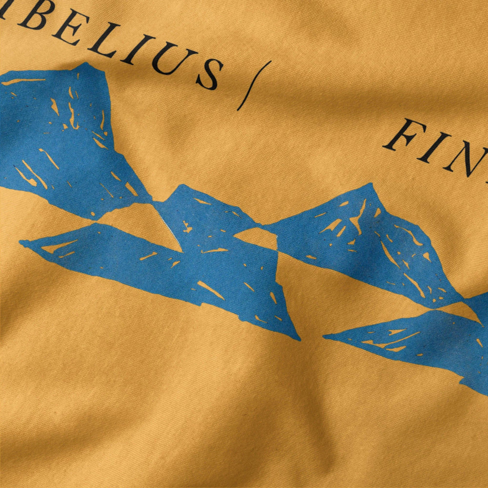sibelius: finlandia classic tee in mustard, close-up of the print