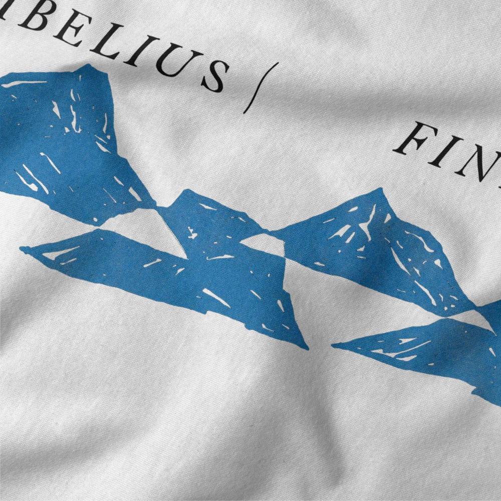 sibelius: finlandia classic tee in vintage white, close-up of the print