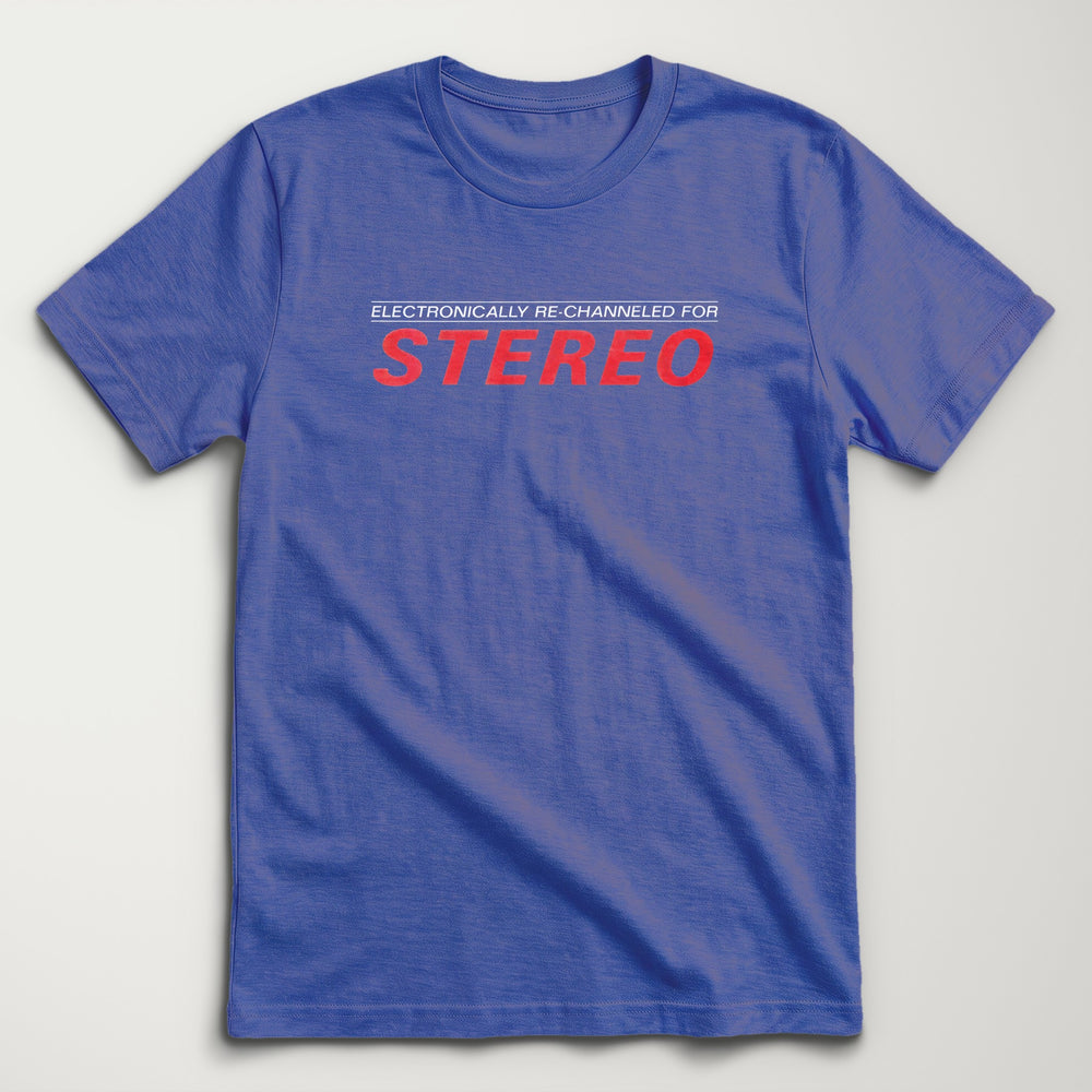 Stereo: Re-channeled Classic Tee in Heather True Royal, flat lay