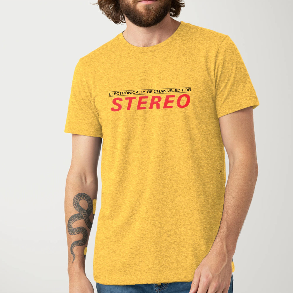 Stereo: Re-channeled Classic Tee in Heather Yellow Gold, model