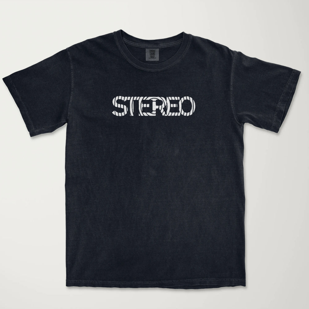stereo: sonar vintage heavyweight tee in black, laid flat