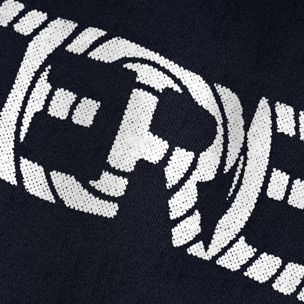 stereo: sonar vintage heavyweight tee in black, close-up of the print