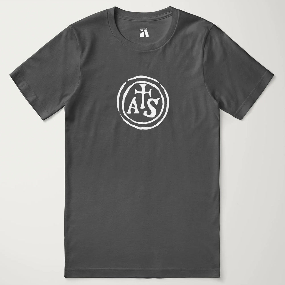 stradivarius: inscription classic tee in asphalt, laid flat