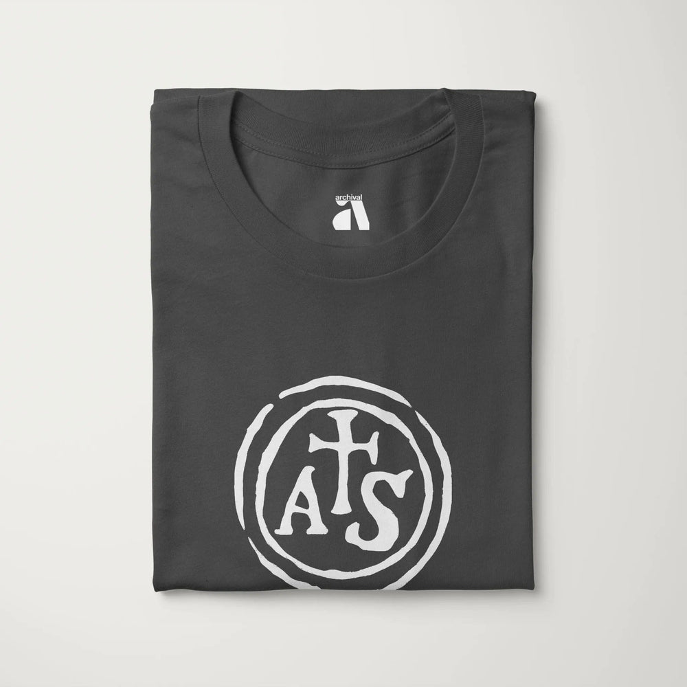 stradivarius: inscription classic tee in asphalt, folded